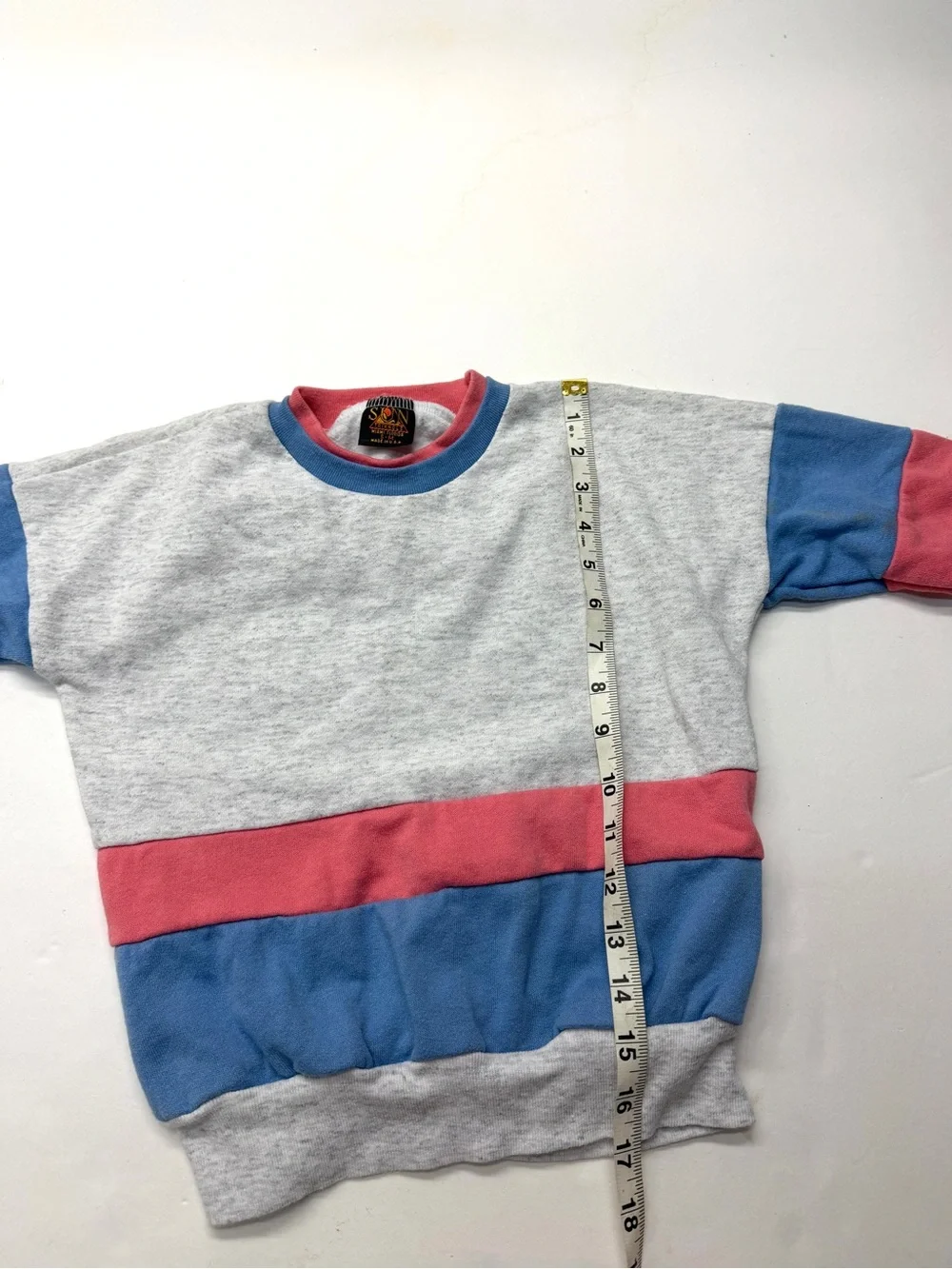 Vintage 80s Colorblock Sweatshirt Kids Heather Gray Pink Blue